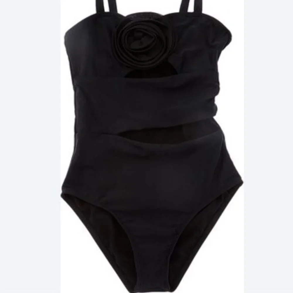 3/$20 Bundle 🌈Beach Lingo Girls’ Black One-Piece Swimsuit w/ Floral Detail –  7